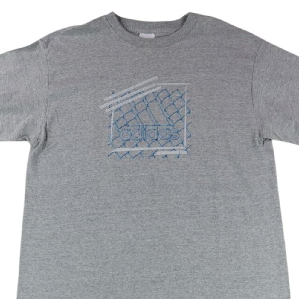 Vintage Adidas Shirt Mens M Tall Gray Casual Short Sleeve Crewneck Fence Graphic